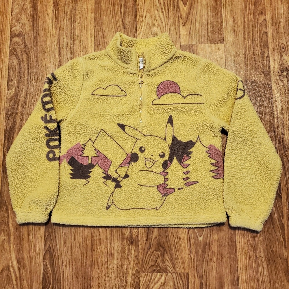 Pokemon Pikachu Fleece‎ Jacket Kids 8 Yellow Quarter Zip Pullover